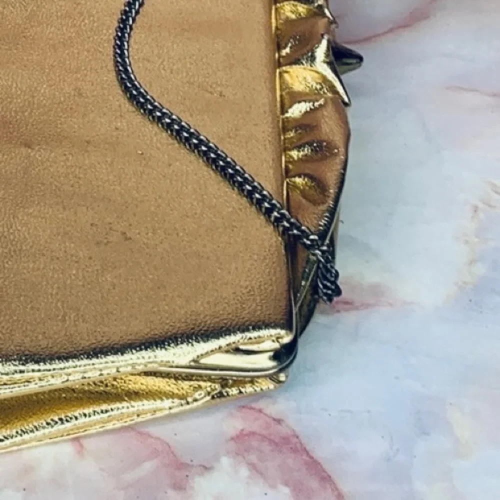 Vintage Gold Lame Convertible Framed Clutch Evening Bag